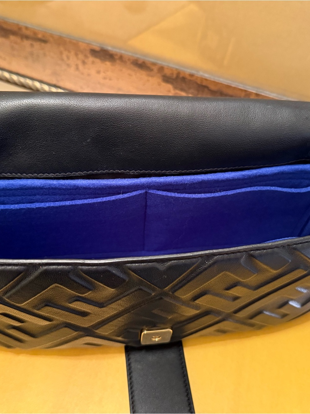 Fendi Black Embossed Leather Baguette Shoulder Bag medium size - Picture 12 of 16